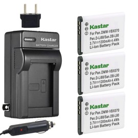 Kastar VW-VBX070 Battery (3-Pack) and Charger Kit for Pentax D-Li88, Panasonic VW-VBX070, Sanyo DB-L80, DB-L80AU Battery and Digital Cameras (Search Your Camera Model Down Description)