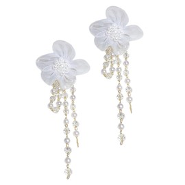 SAFIGLE Earrings for Women Trendy Flower Dangle Earrings Crystal Pearl Tassel Earrings Long Earrings for Occasions