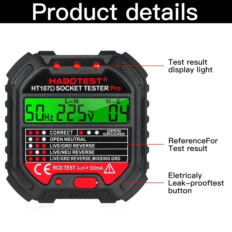 Xrten Socket Tester with RCD Test, Power Socket Tester with