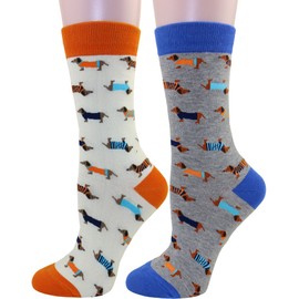 Carahere Women's Cotton Animal Print Patterned Soft Fun Crew Socks 2 Pairs Dog Patterned