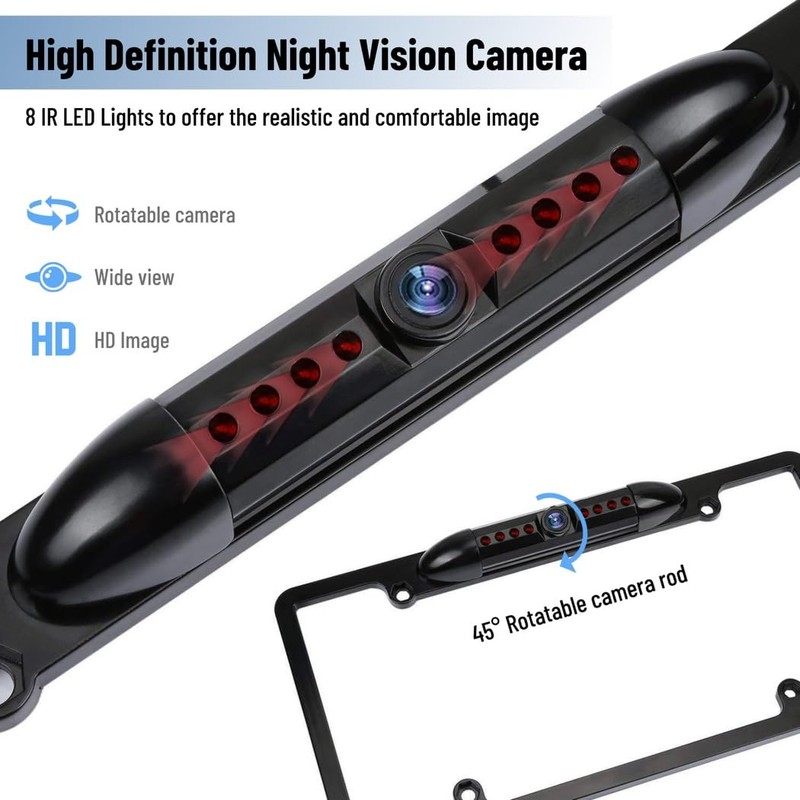 License Plate Frame Backup Camera, Night-Vision Car Rear View Camera