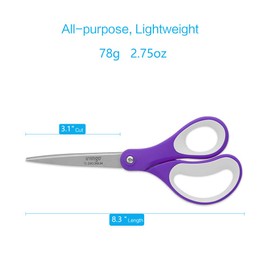 LIVINGO Scissors, 8" Office Scissors Stationery Set, Fabric Dressmaking Sewing Scissors, Sturdy Sharp All Purpose Shears for Home School Craft DIY, Titanium Coated Blades, Comfort Grip, 3-Pack