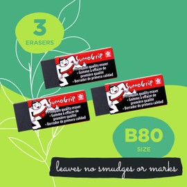 Sakura SumoGrip Block Eraser - Microporous Erasers for School, Drawing, and Writing - Black Color - Small Size B80-3 Pack