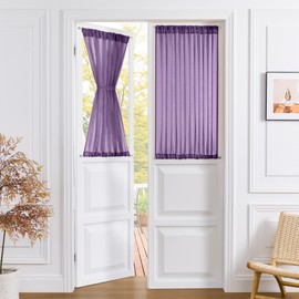 Tollpiz Small Sheer Door Curtain Closet Linen Textured Curtain Sheers Doorway Light Filtering Voile French Door Rod Pocket Curtains Patio Glass Doors, 25 x 40 inches Long, Royal Purple, 1 Panel