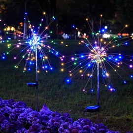 FATONESA Solar Garden Firework Lights Outdoor Waterproof, 2 Pack 150 LED 8 Lighting Modes Sparklers Solar Twinkling Starburst Lights for Yard Flowerbed Pathway Fence Decorations, Multicolor
