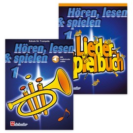 Hören, lesen & spielen - Schule für Trompete Band 1 und Spielbuch 1 (DHP 0991750-404, DHP 0991760-401, 9789043163125, 9789043105965) + Poliertuch aus Mikrofaser (Starterset)