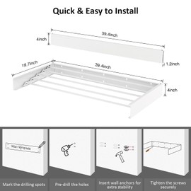 SZJoyBet Laundry Drying Rack Collapsible, Wall Mounted Clothes Drying Rack, Space Saving Drying Rack for Laundry, 40" Wide, 16.5 Linear Ft, 5 Aluminum Rods, 60 lb Capacity (White 40")