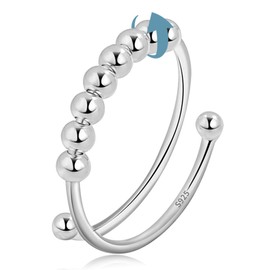 Vito Sterling Silver Fidget Anxiety Ring for Women, Adjustable Open Spinner Ring With Rotatable 8 Beads, Stacking Band Anillos Jewelry Gift for Mother's Day