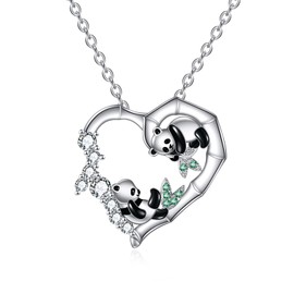 VONALA Mother's Day Gifts for Mom NecklaceTwo Pandas 925 Sterling Silver Necklace for Women, Zirconium Heart Pendant Jewellery for Girls, Safe Silver Jewellery Gifts for Birthday, Graduation, Party