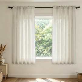 Mrs.Naturall Cortinas de 54 Pulgadas para Dormitorio Decoración Rústica 2 Paneles con Bolsillo para Varilla de Lino Transparente Ligeras Fluidas Color Marfil Crema para Comedor Sala Baño Puerta de