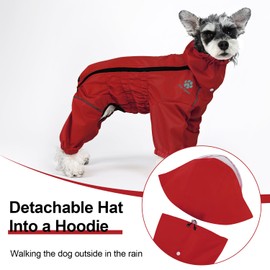 PINA Dog Raincoat, Waterproof Dog Rain Jacket with Hood, Lightweight Dog Rain Coat with Leash Hole, Dog Poncho with Reflective Strap and Pocket for Wet Weather, Full Wrap Design for Full Protection