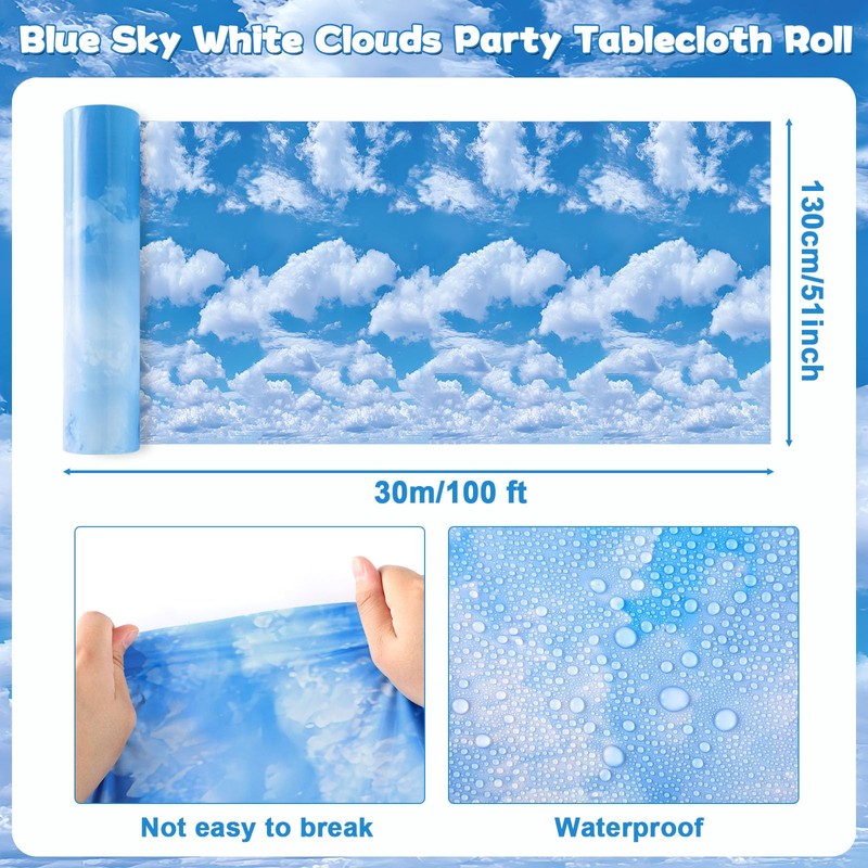 party greeting Blue Sky White Clouds Tablecloth Roll 100FT x