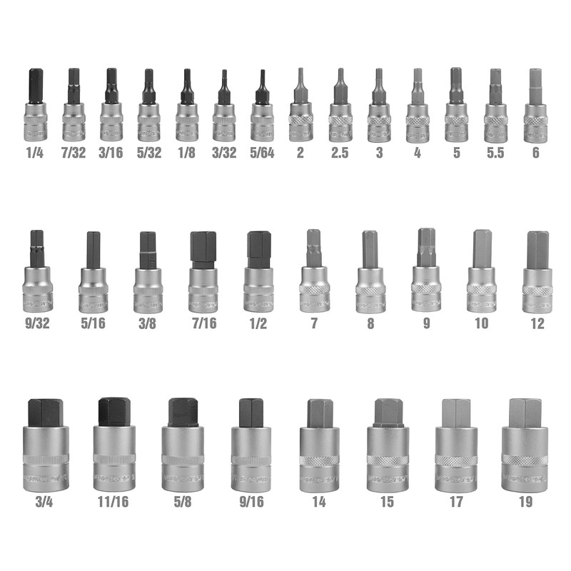 OEMTOOLS 22989 32 Piece Hex Bit Socket Set, SAE and