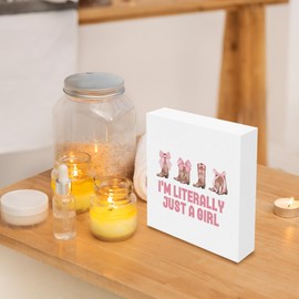 BCUANGD Coquette Room Desk Decor Decorations - Pink Bows Trendy Preppy Wooden Box Sign, Cowgirl Boots Wood Block Plaque Box Sign for Teen Girly Girls Room Dorm Table Decoration, 5x5 Inches