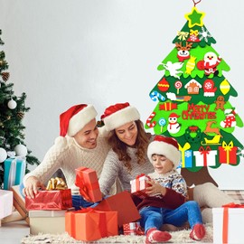 EMITUOFO Felt Christmas Tree Children, DIY Felt Christmas Tree Felt Christmas Tree with 32 Removable Ornaments Hanging Decor for Home Door Wall, New Year Wall Hanging Decorations