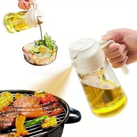 2 in 1 Olive Oil Dispenser & Oil Sprayer, Transparent Oil Dispenser Bottle, Kitchen Oil Sprayer for Cooking, Salad, Barbecue, Kitchen Utensils & Gadgets - Color: White, Specification: one-size