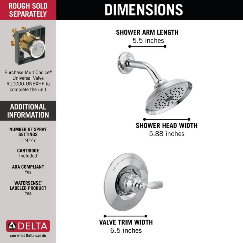 Delta Woodhurst 14 Series Shower Faucet Set, Chrome Shower Head