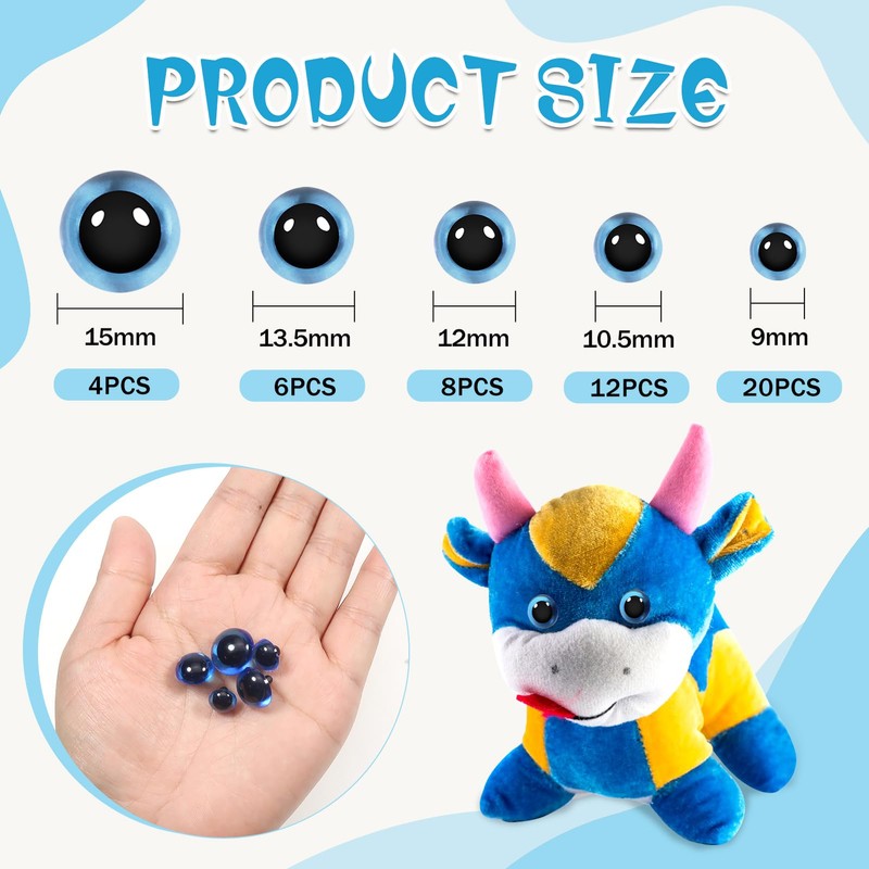 TOAOB 50pcs Blue Sew On Eyes 9mm to 15mm Plastic