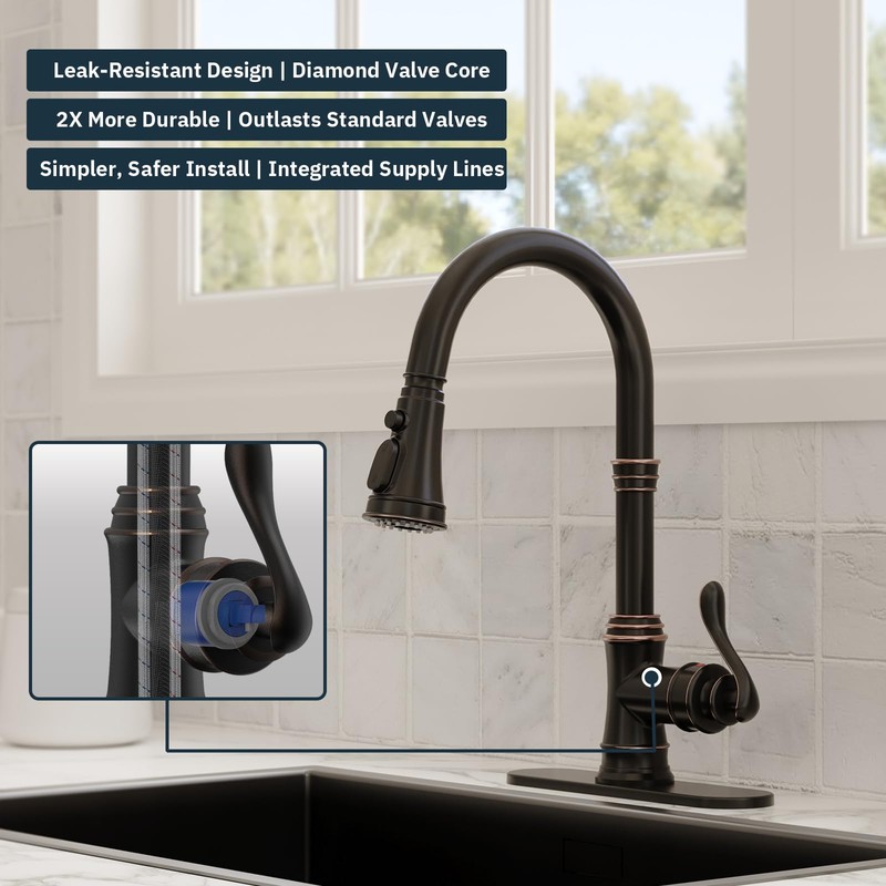 BWE Solid Brass Kitchen Faucet, Oil Rubbed Bronze Kitchen Sink