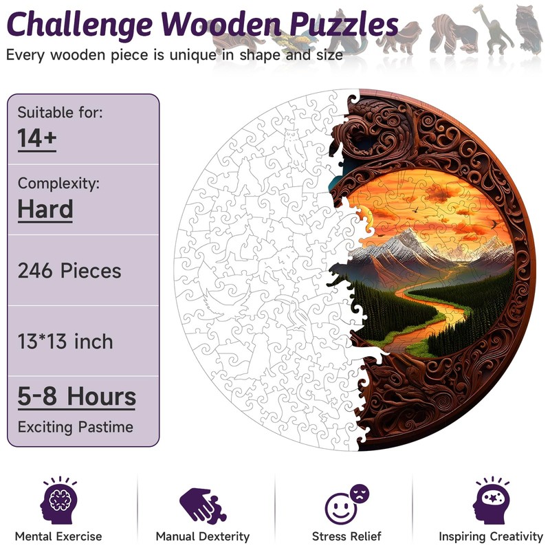 Round Wooden Jigsaw Puzzle - 246 Piece Yin Yang Nature