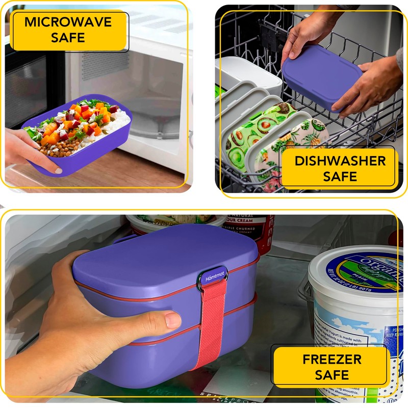 Insulated Stackable Bento Box for Adults with Reusable Chopsticks Japanese