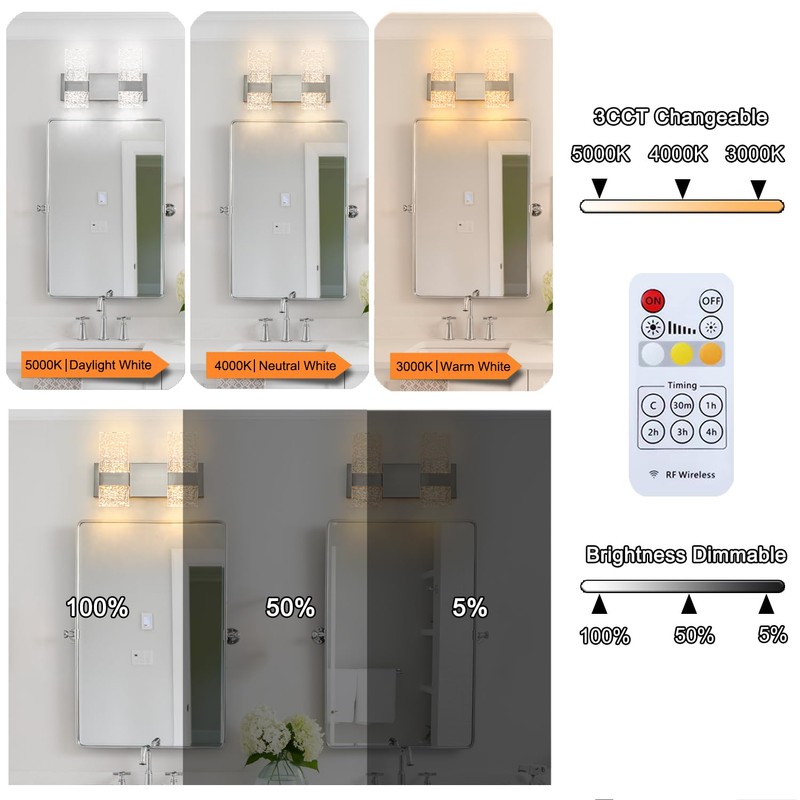 Ditoon Modern Brushed Nickel 4-Lights Bathroom Vanity Light, LED Bathroom