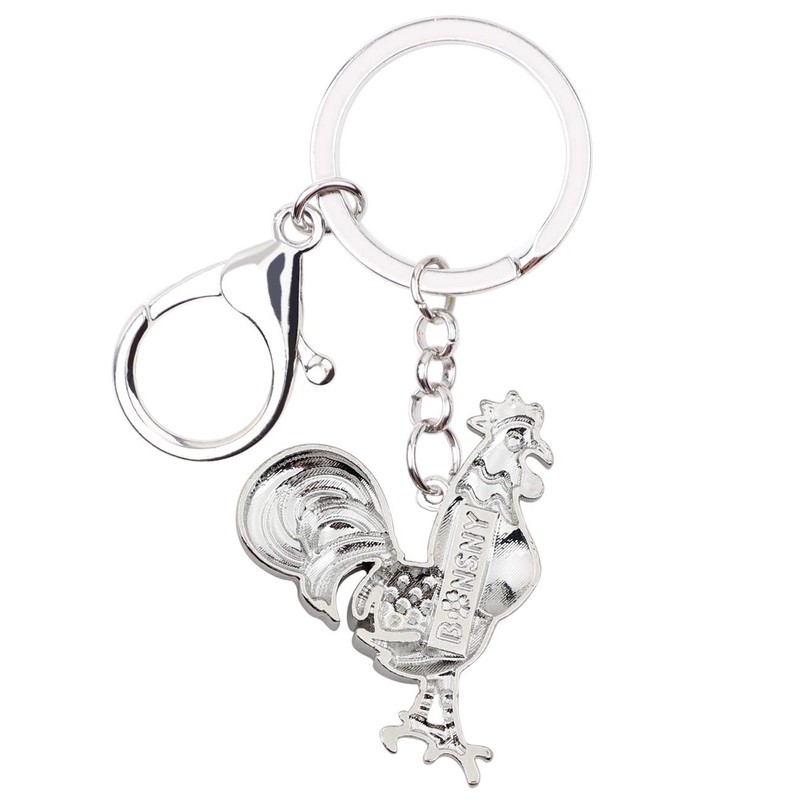 BONSNY Llavero de metal esmaltado para mujer, diseño de gallo