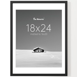 Fun Memories 18x24 Picture Frame, Display Pictures 16x20 with Mat or 18x24 Without Mat, 18x24 Poster Frame for Wall Hanging Horizontally and Vertically, Black, 1 Pack