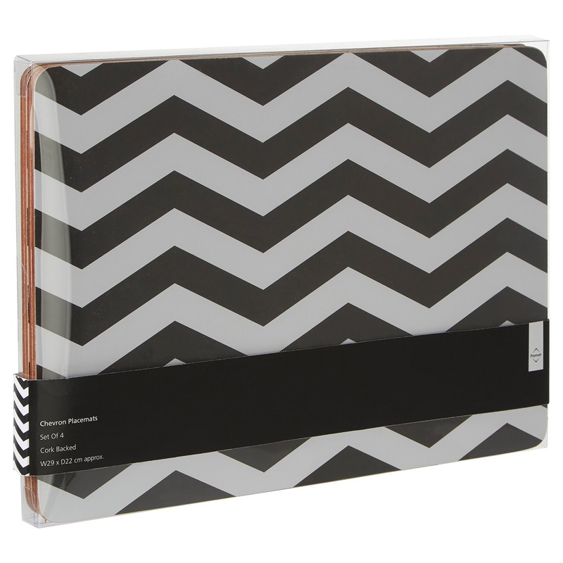 Premier Housewares 1203624 Chevron Placemats - Set of 4, Black/White,