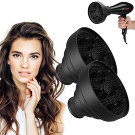 2Pcs Difusor Plegable de Secadora - Difusor Universal para Secadores de Pelo y Rizadores, para Rizos Perfectos, High temperature Anti-Frizz Styling Accesories 40-45 mm Color Negro (Negro)