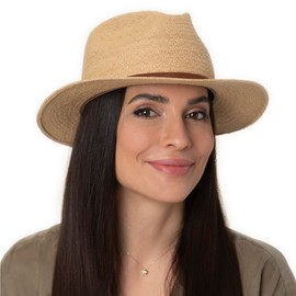 Stetson Classic Traveller Raffia Hat - Natural Colour Hat - Summer Sun Hat with Leather Strap - Unisex - Spring/Summer, natural