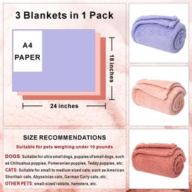 3 Blankets, Dog Cat Pet Blanket, Soft Warm Fleece, for Puppy, Small Dogs or Kitten, Cats, Plush Fuzzy Blanket for Bed, Sofa, Travel (24" x 18", 3/Pack, Lavender+Pink+Dark Pink)