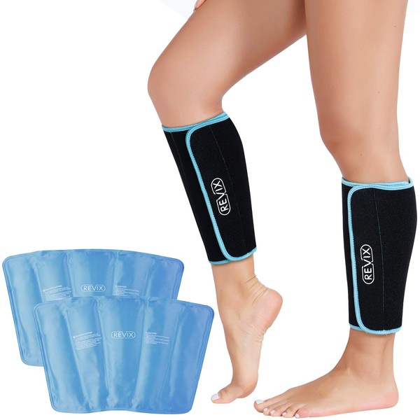REVIX Calf and Shin Gel Ice Packs for Injuries Reusable Leg Cold Pack Wrap Cold Therapy Compression Sleeve for Swelling, Bruises, and Sprains, Shin Splints Leg Pain Relief Support (2 Packs)