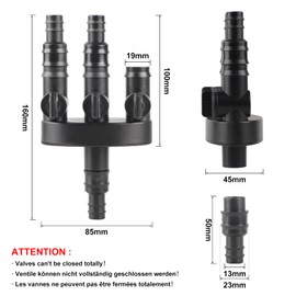 efuturetime 3-way distributor for fountains, adjustable water distributor, made of ABS, 1/2 inch (13 mm) and 3/4 inch (19 mm) hose distributor, black hose distributor, specialised in fountain systems