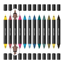 Molotow Sketcher Twinmarker Main Kit 3 (Brush Tip & 3 mm Chisel Tip, Colour-Intensive Aqua Pro Ink, Quick-Drying, for Use on Paper) 12 Pens, Multi-Colour