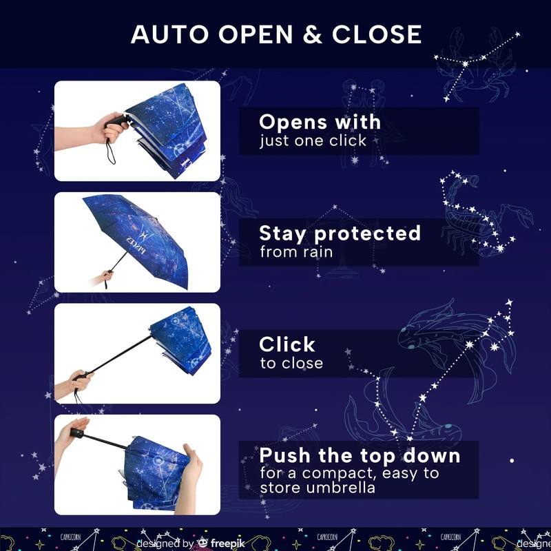 ECOBRELLA Automatic Travel Umbrella- Unique Constellation Design Waterproof Umbrellas- Collapsible