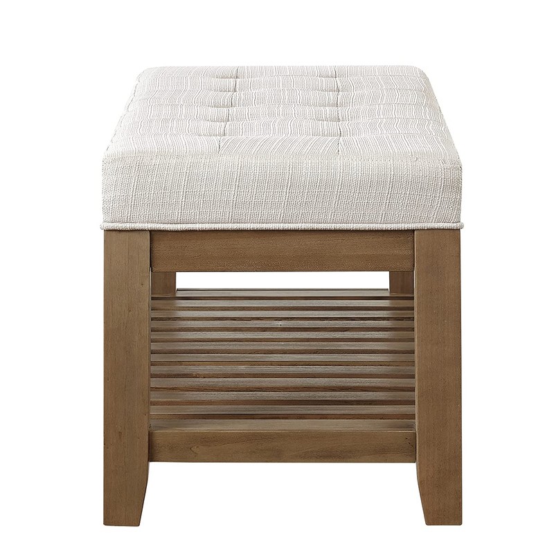 24KF Large Rectangular Upholstered Tufted Linen Ottoman Bench, Padded Bench