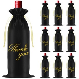 Liobelon Satin Wine Bags 10 Pieces Wine Gift Bag Reusable Thank You Gift Bags with Drawstrings Wine Bottle Bags for Travel Christmas Wedding Birthday Holiday Party Housewarming Gift Home Storage,Black