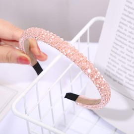Ruihfas Fashion Sparkle 4 Rows Crystal Rhinestone Headbands Beaded Hair Hoop Band (Pink)