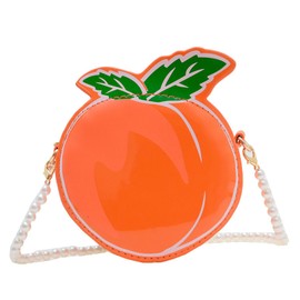 ZOONAI Little Girls Purse, Cute Peach Crossbody Handbag with with Pearl Strap, Kids Small Coin Purse Pouch Birthday Gifts (Orange)