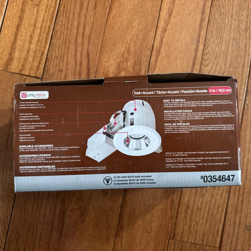 UtiliTech Baffled Recessed Lighting Kit 4 Inch White Task Can