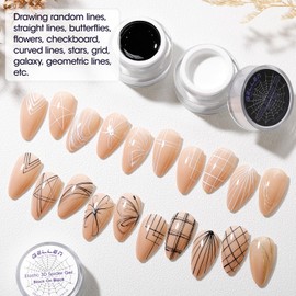 GELLEN Spider Gel for Nails, Classic Black White Spider Gel Paint Line Drawing, Elastic Nail Art Soak off Polish for Salon Home DIY Nail Art Design, Easy To Use, UV/LED Cured