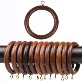 12 Pieces Natural Rosewood Wooden Curtain Rod Rings | 3 Inch Outer, 2.2 Inch Inner Diameter | Fits 2 Inch Rods | Heavy-Duty Drapery Rings for Curtains