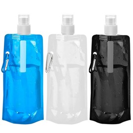 Auzlya Pack of 3 Foldable Drinking Bottles, 500 ml Foldable Water Bottle, Repeatable BPA-Free Water Bottle, Portable Flexible Collapsible with Clip, for Hiking, Travel, Adventure, Fitness