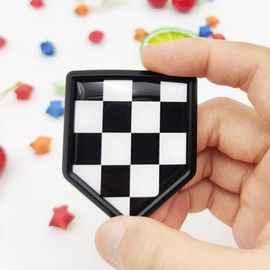 Overdecor Checkered Black and White Racing Flag Decal Stickers Emblem Car Accessories Decorations Shield Flag Sticker Decals for Cars Truck Vehicles, 2 Pack