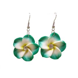 Hawaiian Plumeria Rubra Dangle Earrings Bohemia Tropical Flower Earrings Luau Beach Party Accessories for Women Jewelry-Green