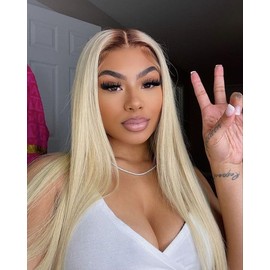 YOKADA HAIR Ombre Brown 613 Blonde Wig Human Hair HD Transparent Lace 13x6 Lace Front Wigs Straight Style for 180% Density (#4#613 ST, 28inch)