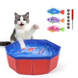 Esoes Cat Pool with 3 LED Robo Fish - Electric Floating Fish with Lighting, Foldable Cat Pool, Paddling Pool for Cats, Water Toy for House Cats, Funny Fish Toy