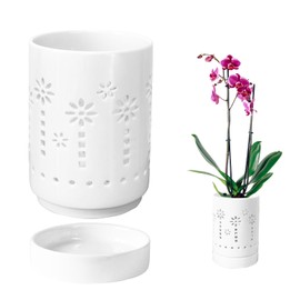 pavtner Orchid Pots with Holes,4 Inch Ceramic Orchid Pot for Repotting, Plant Pot for Repotting Orchids and Other Flowers - Indoor/Outdoor White