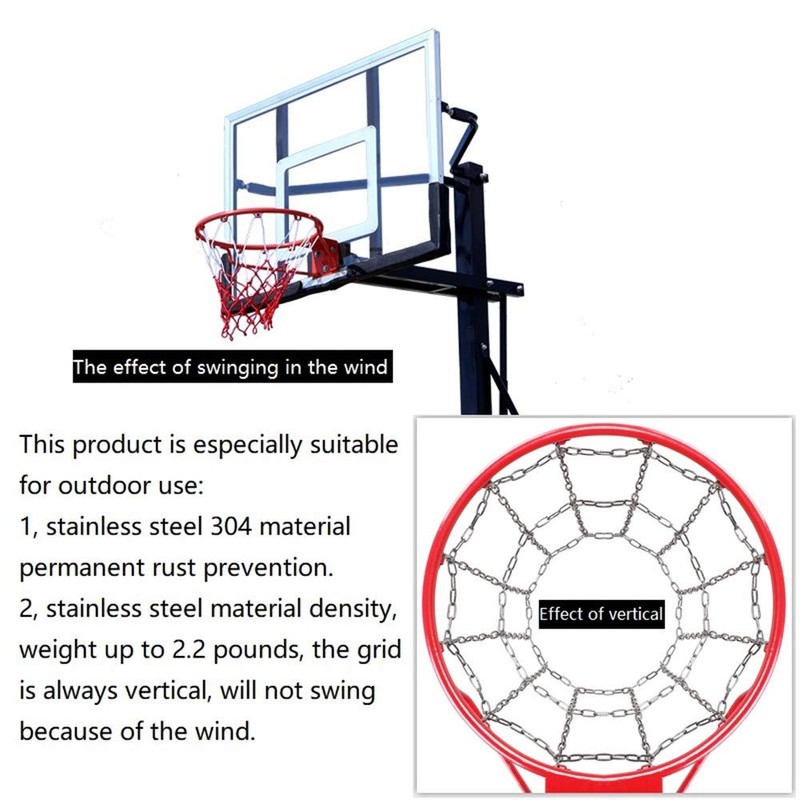 9M Stainless Steel Basketball net, 304 Stainless Steel Chain Braided,